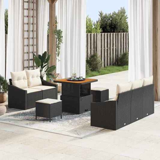 Set Divano da Giardino con cuscino 8 pcs Nero Poly Rattan - homemem39