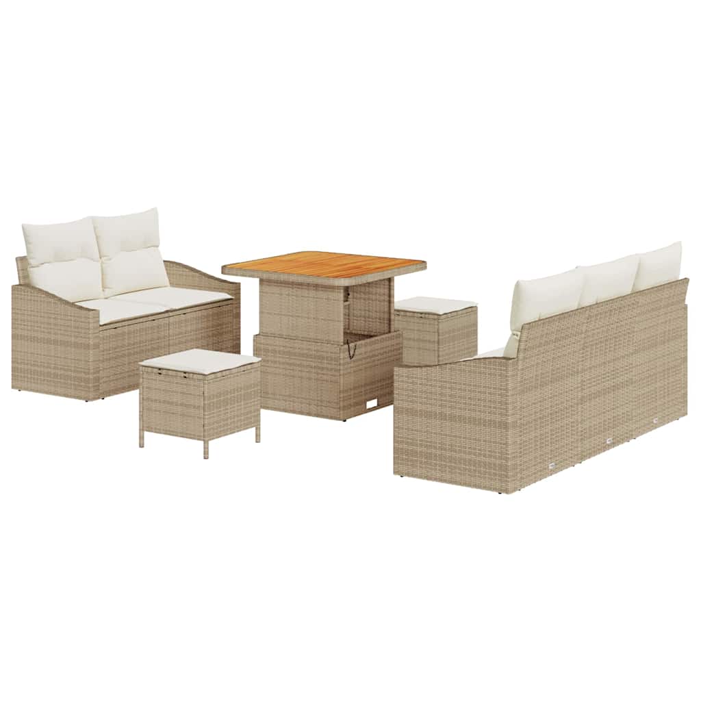 Set Divano da Giardino con cuscino 8 pcs Beige Poly Rattan