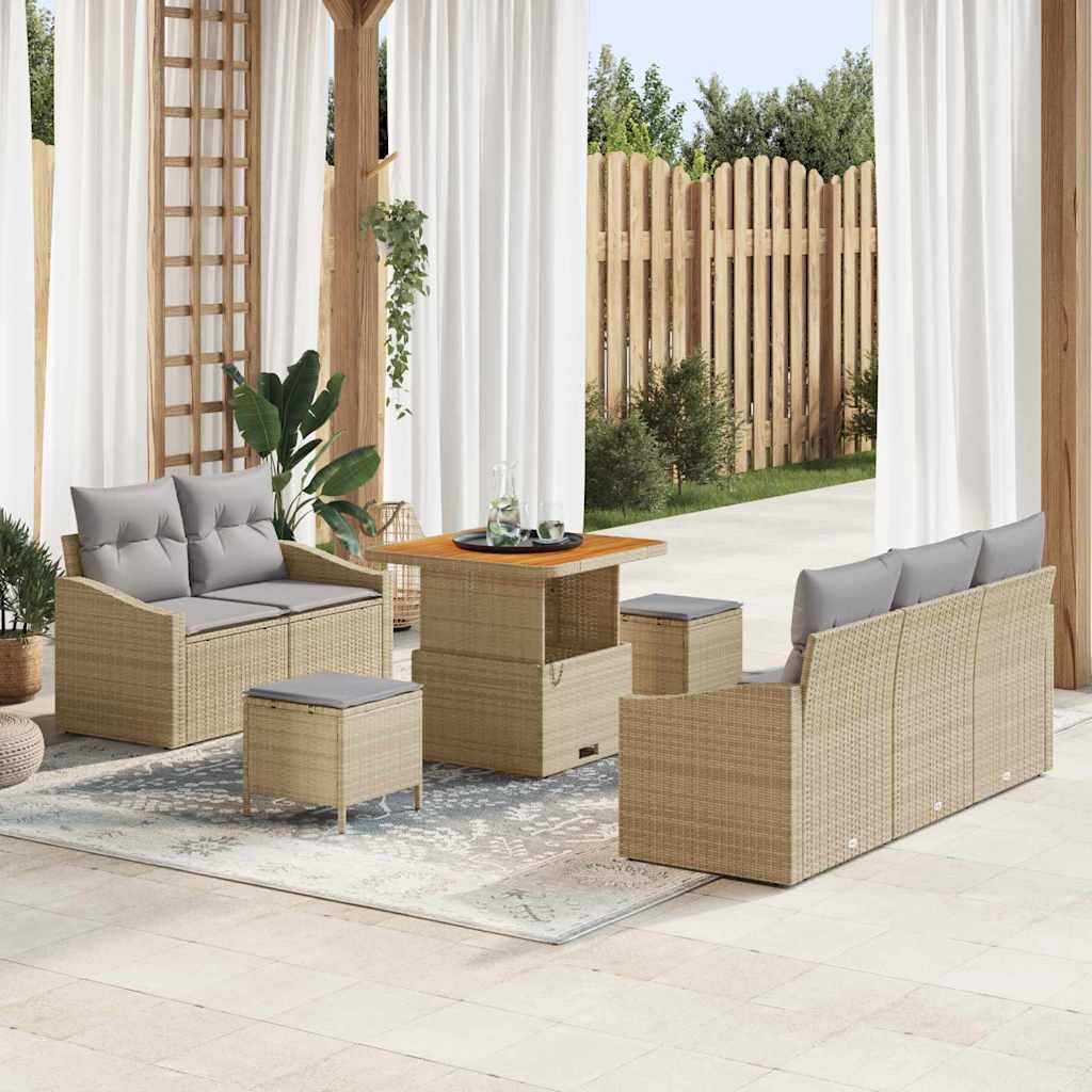 Set Divano da Giardino con cuscino 8 pcs Beige Poly Rattan
