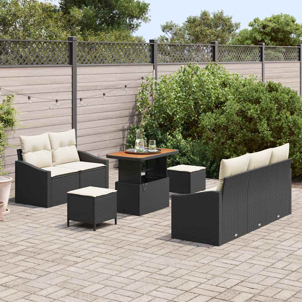 Set Divano da Giardino con cuscino 8 pcs Nero Poly Rattan - homemem39