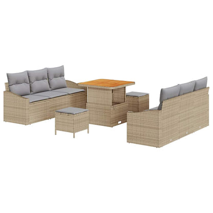 Set Divano da Giardino con cuscino 9 pcs Beige Poly Rattan