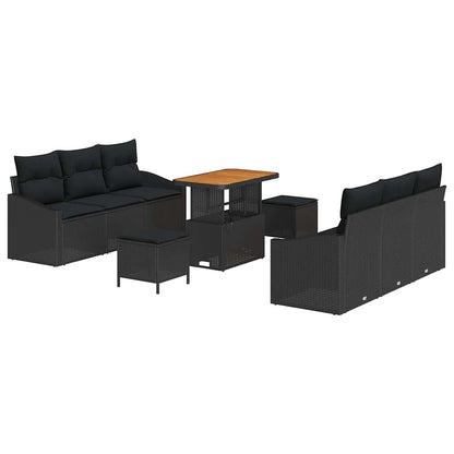 Set Divano da Giardino con cuscino 9 pcs Nero Poly Rattan - homemem39