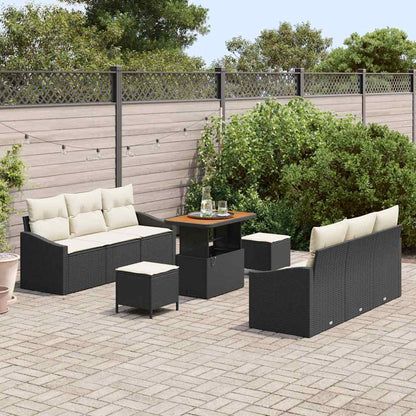Set Divano da Giardino con cuscino 9 pcs Nero Poly Rattan - homemem39