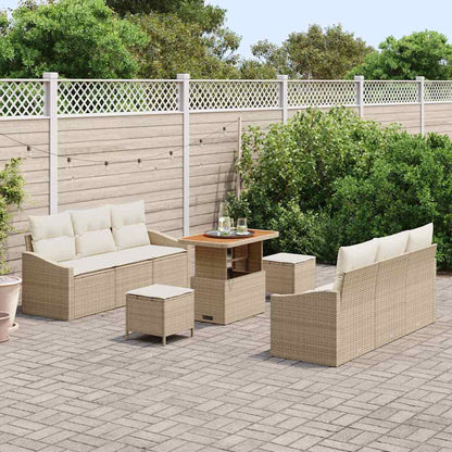 Set Divano da Giardino con cuscino 9 pcs Beige Poly Rattan - homemem39