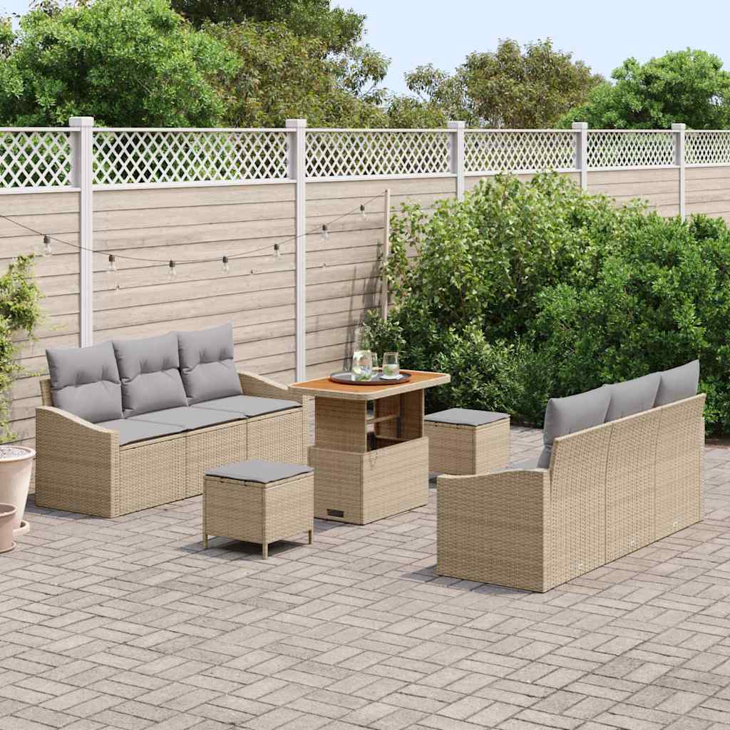 Set Divano da Giardino con cuscino 9 pcs Beige Poly Rattan - homemem39
