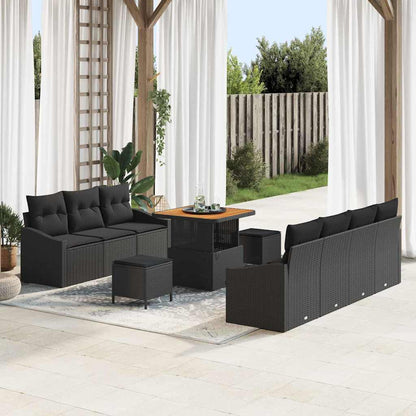 Set Divano da Giardino con cuscino 10 pcs Nero Poly Rattan - homemem39
