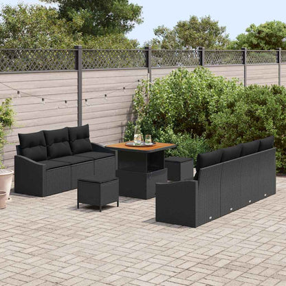 Set Divano da Giardino con cuscino 10 pcs Nero Poly Rattan - homemem39