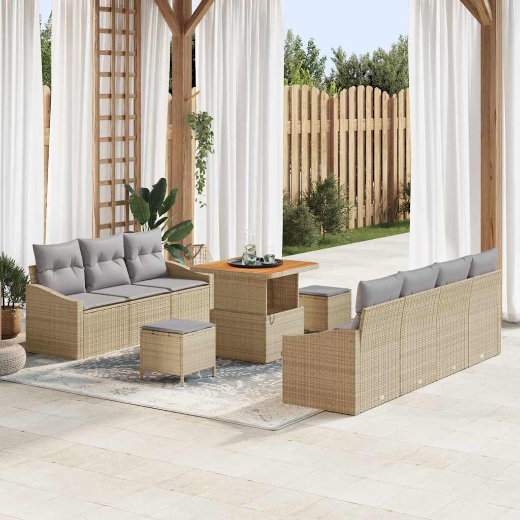 Set Divano da Giardino con cuscino 10 pcs Beige polyrattan