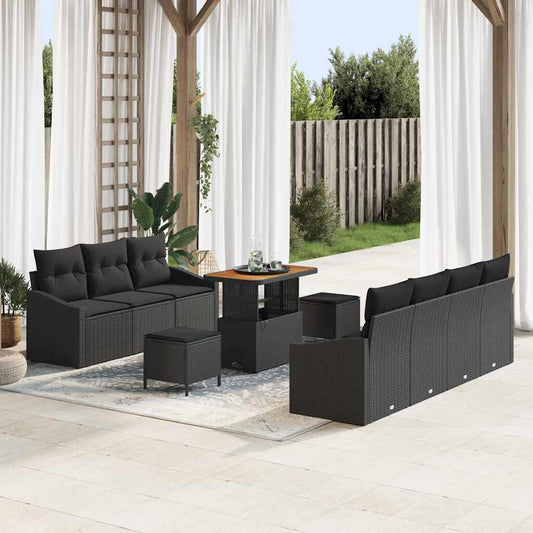 Set Divano da Giardino con cuscino 10 pcs Nero Poly Rattan - homemem39