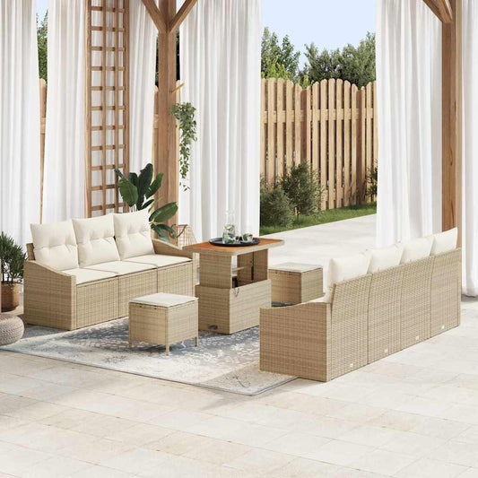 Set Divano da Giardino con cuscino 10 pcs Beige Poly Rattan - homemem39