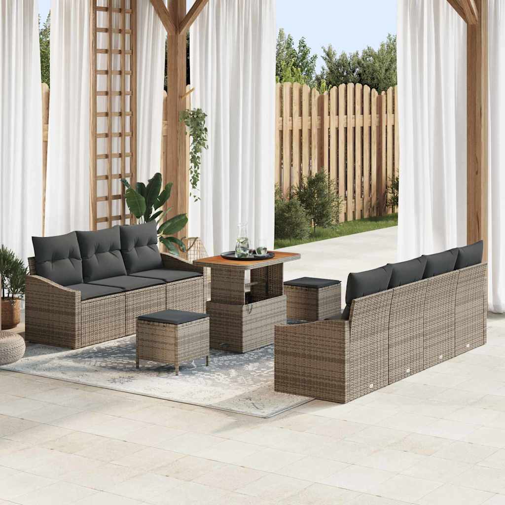 Set Divano da Giardino con cuscino 10 pcs Grigio Poly Rattan - homemem39