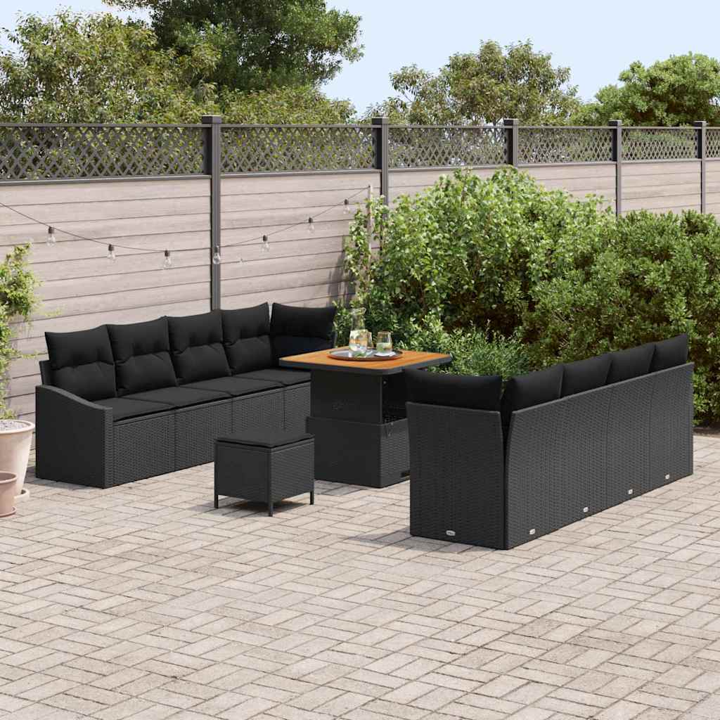 Set Divano da Giardino con cuscino 11 pcs Nero Poly Rattan - homemem39