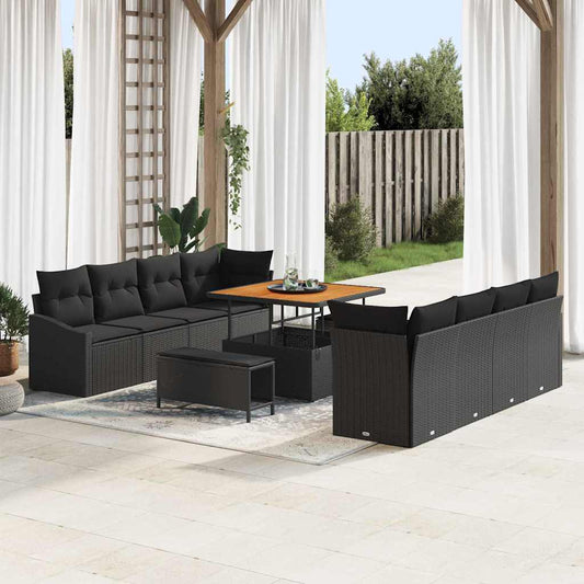 Set Divano da Giardino con cuscino 11 pcs Nero Poly Rattan - homemem39