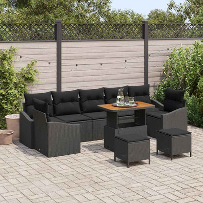 Set Divano da Giardino con cuscino 10 pcs Nero Poly Rattan - homemem39