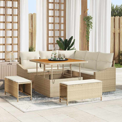 Set Divano da Giardino con cuscino 8 pcs Beige Poly Rattan - homemem39