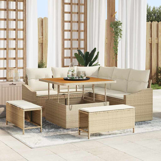 Set Divano da Giardino con cuscino 8 pcs Beige Poly Rattan - homemem39