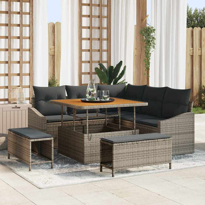 Set Divano da Giardino con cuscino 8 pcs Grigio Poly Rattan - homemem39