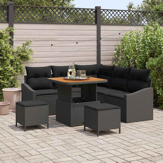 Set Divano da Giardino con cuscino 8 pcs Nero Poly Rattan - homemem39