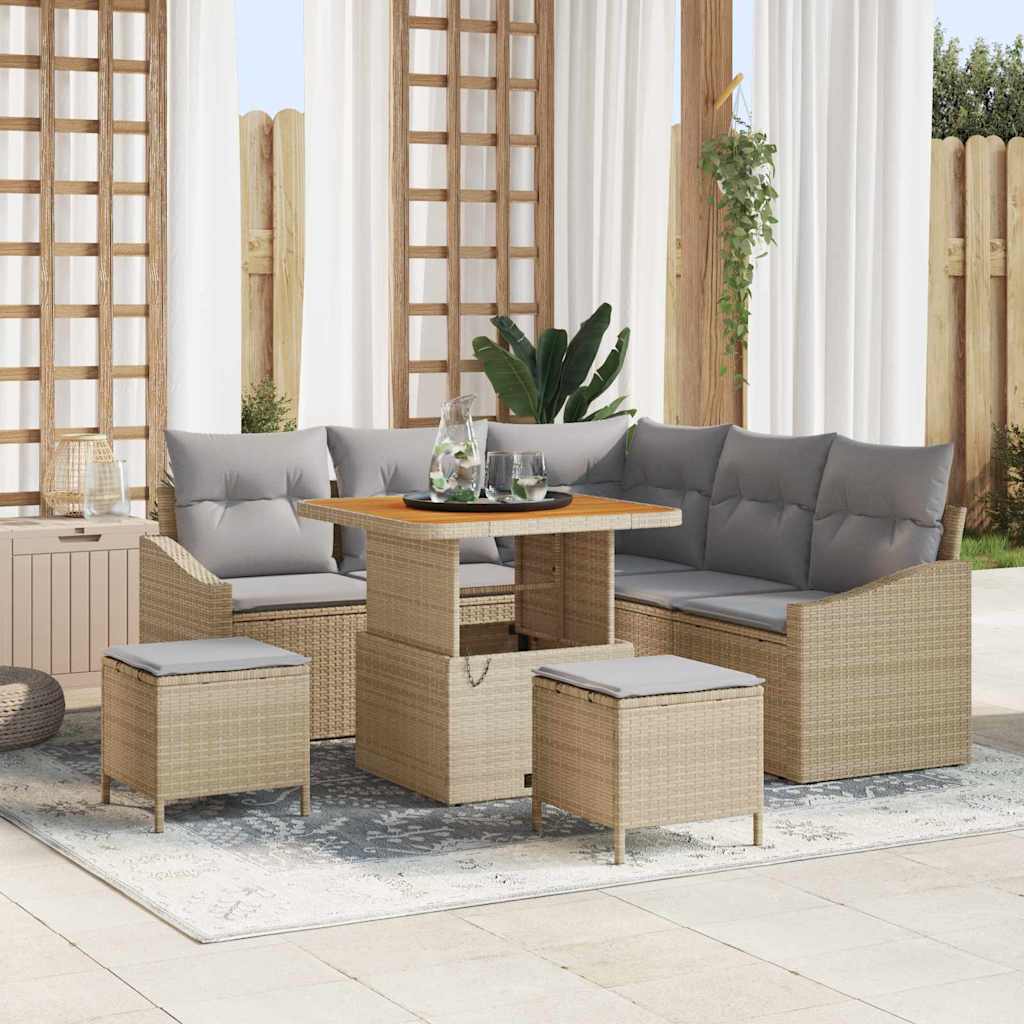 Set Divano da Giardino con cuscino 8 pcs Beige Poly Rattan