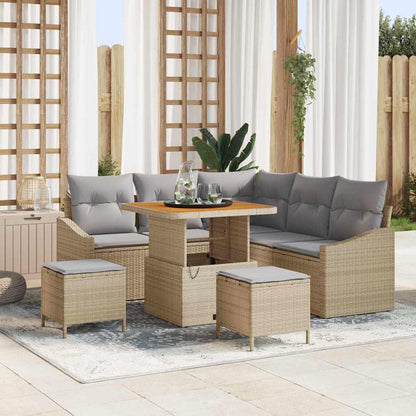 Set Divano da Giardino con cuscino 8 pcs Beige Poly Rattan