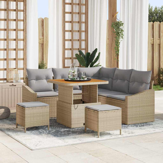 Set Divano da Giardino con cuscino 8 pcs Beige Poly Rattan