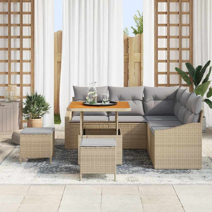 Set Divano da Giardino con cuscino 8 pcs Beige Poly Rattan
