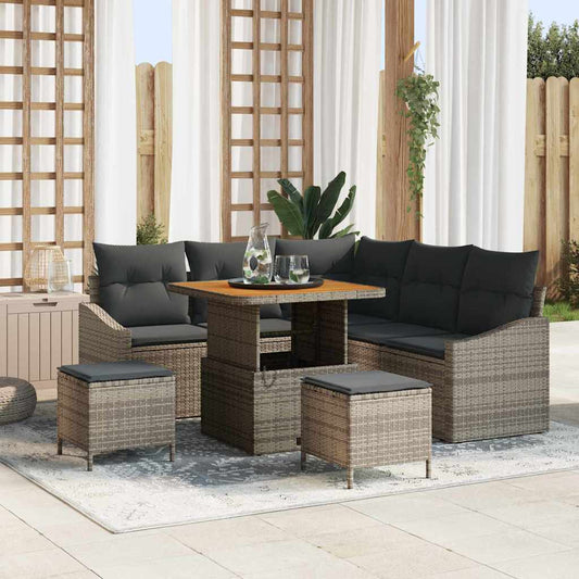 Set Divano da Giardino con cuscino 8 pcs Grigio Poly Rattan