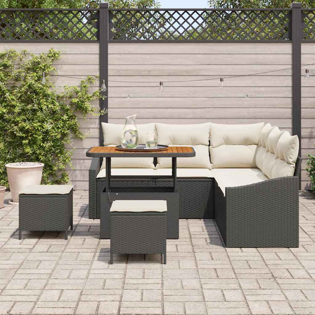 Set Divano da Giardino con cuscino 8 pcs Nero Poly Rattan - homemem39