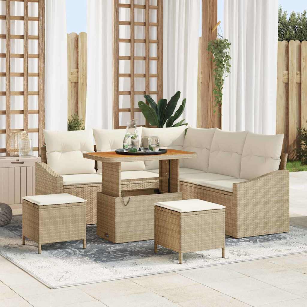 Set Divano da Giardino con cuscino 8 pcs Beige Poly Rattan - homemem39