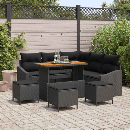 Set Divano da Giardino con cuscino 9 pcs Nero Poly Rattan - homemem39