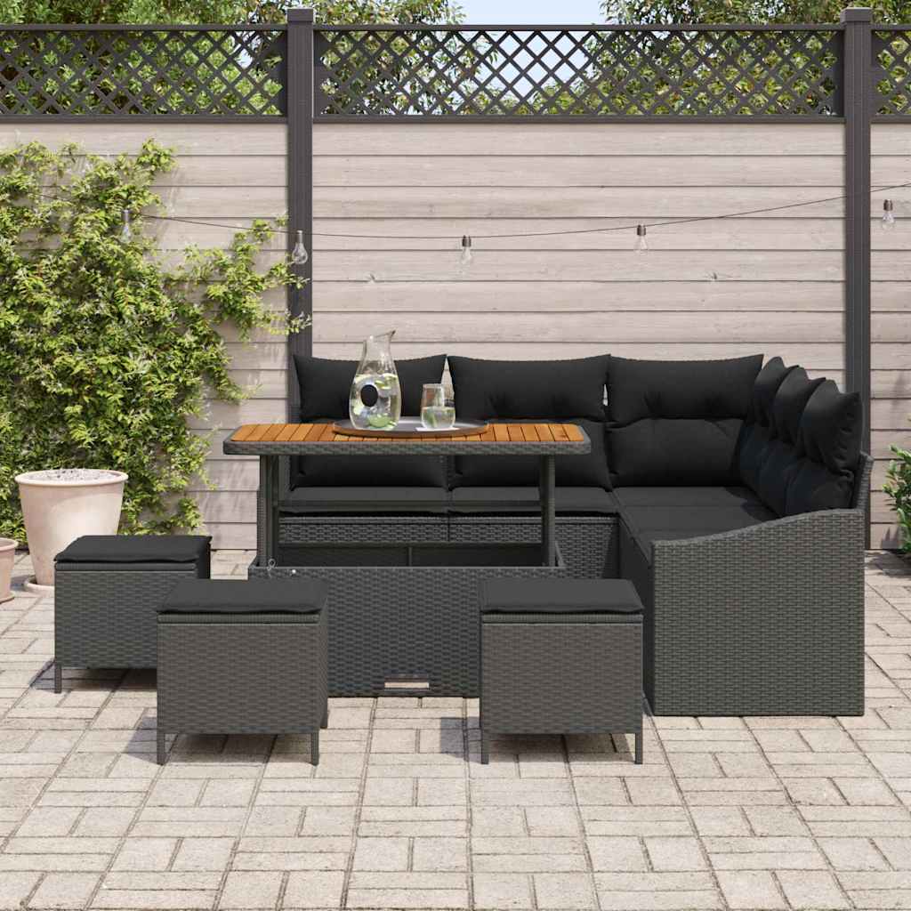 Set Divano da Giardino con cuscino 9 pcs Nero Poly Rattan - homemem39