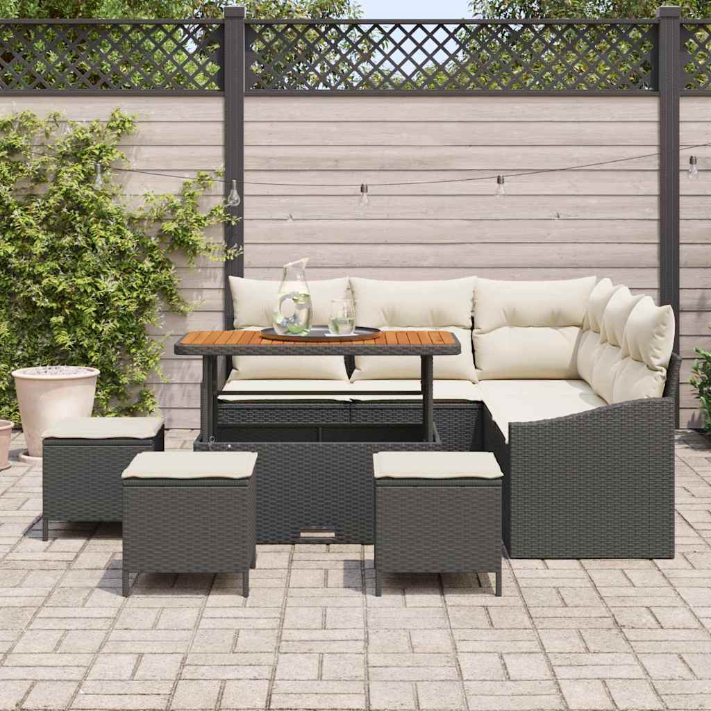 Set Divano da Giardino con cuscino 9 pcs Nero Poly Rattan - homemem39