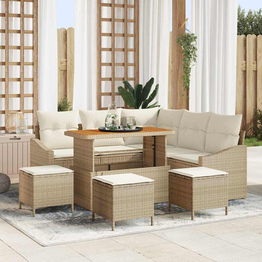 Set Divano da Giardino con cuscino 9 pcs Beige Poly Rattan - homemem39