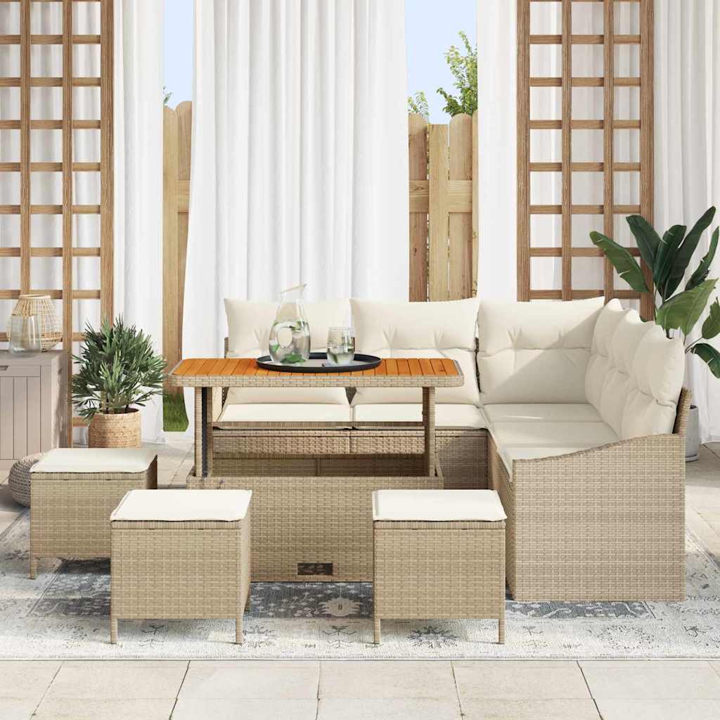 Set Divano da Giardino con cuscino 9 pcs Beige Poly Rattan - homemem39