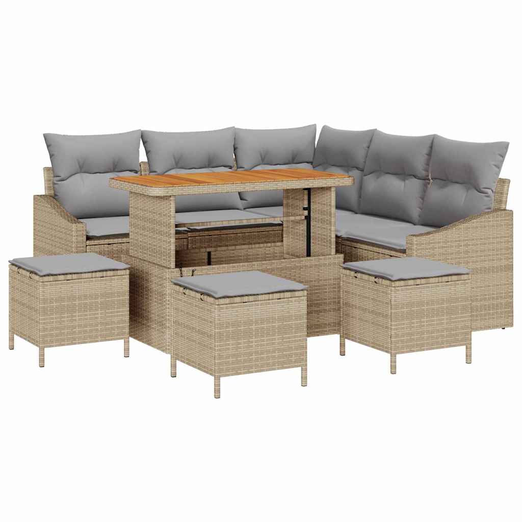 Set Divano da Giardino con cuscino 9 pcs Beige Poly Rattan - homemem39