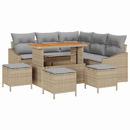 Set Divano da Giardino con cuscino 9 pcs Beige Poly Rattan - homemem39