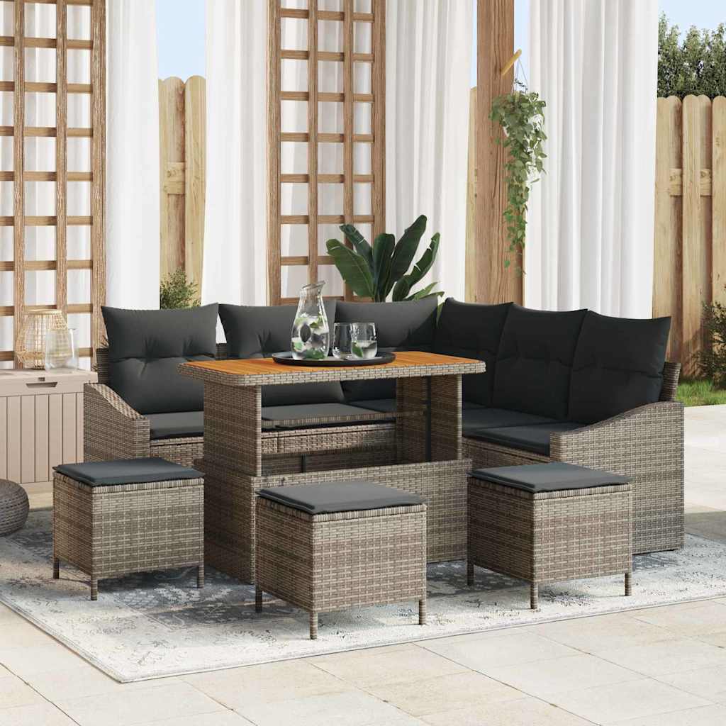 Set Divano da Giardino con cuscino 9 pcs Grigio Poly Rattan - homemem39
