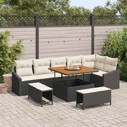 Set Divano da Giardino con cuscino 9 pcs Nero Poly Rattan - homemem39