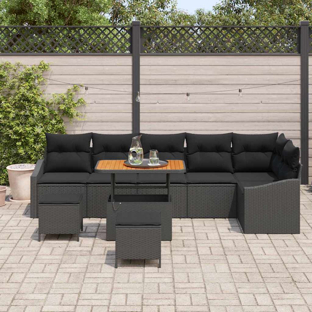 Set Divano da Giardino con cuscino 9 pcs Nero Poly Rattan - homemem39