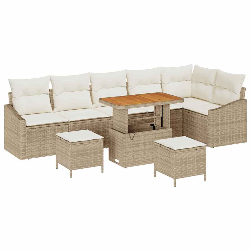 Set Divano da Giardino con cuscino 9 pcs Beige Poly Rattan - homemem39
