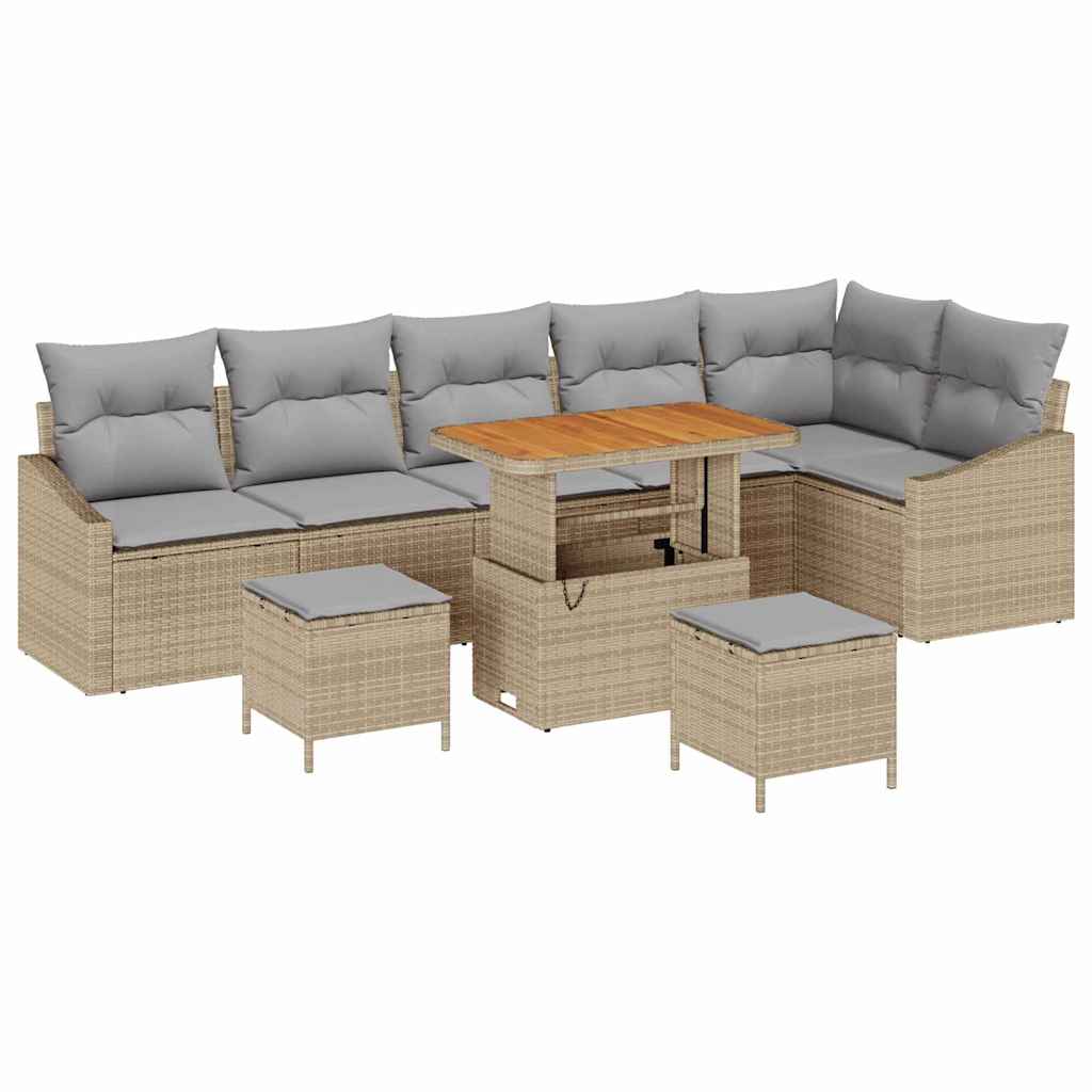 Set Divano da Giardino con cuscino 9 pcs Beige Poly Rattan - homemem39