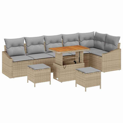 Set Divano da Giardino con cuscino 9 pcs Beige Poly Rattan - homemem39