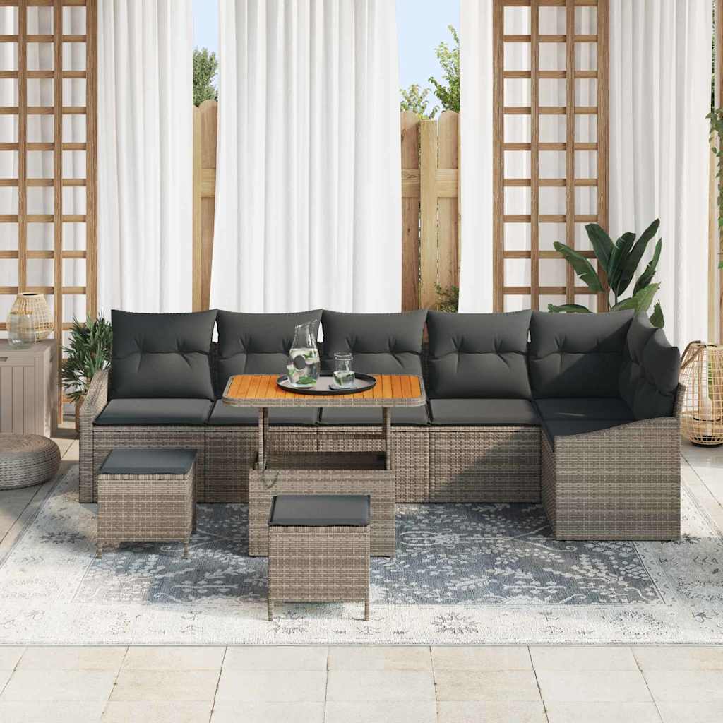 Set Divano da Giardino con cuscino 9 pcs Grigio Poly Rattan - homemem39