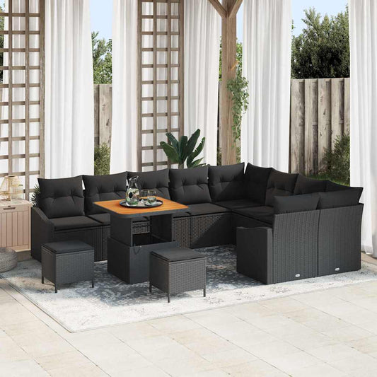 Set Divano da Giardino con cuscino 12 pcs Nero Poly Rattan - homemem39