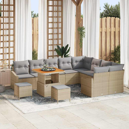 Set Divano da Giardino con cuscino 12 pcs Beige polyrattan