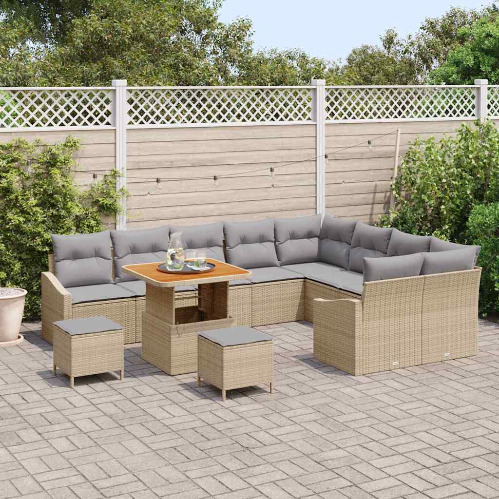 Set Divano da Giardino con cuscino 12 pcs Beige polyrattan