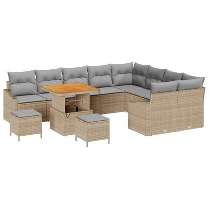 Set Divano da Giardino con cuscino 12 pcs Beige polyrattan