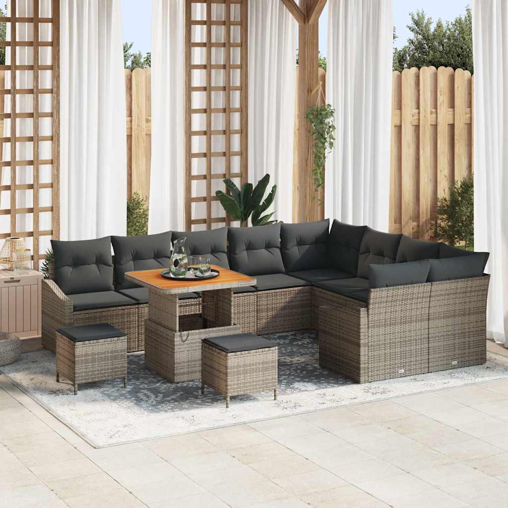 Set Divano da Giardino con cuscino 12 pcs Grigio Poly Rattan