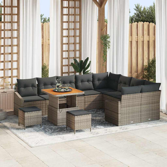 Set Divano da Giardino con cuscino 12 pcs Grigio Poly Rattan