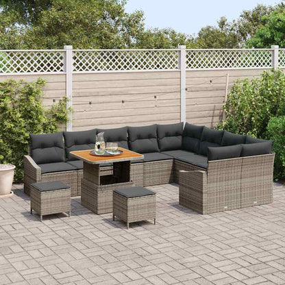 Set Divano da Giardino con cuscino 12 pcs Grigio Poly Rattan